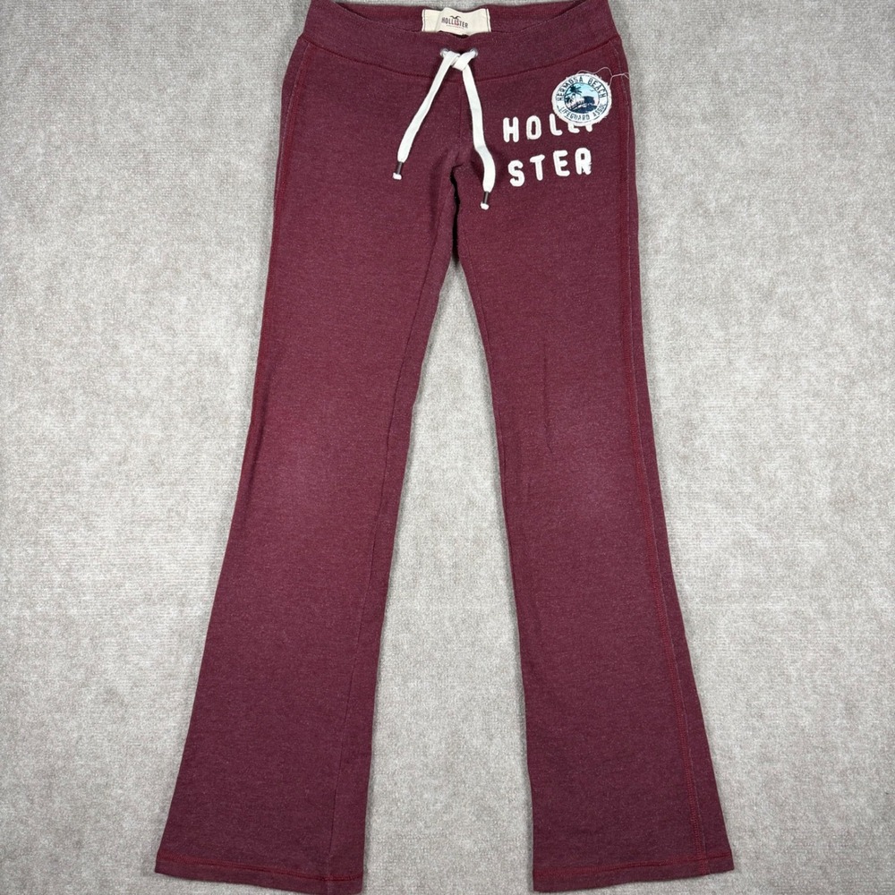 Hollister Vintage Y2k Burgundy Slim Flare Sweatpants Beach Logo Low Rise Waist